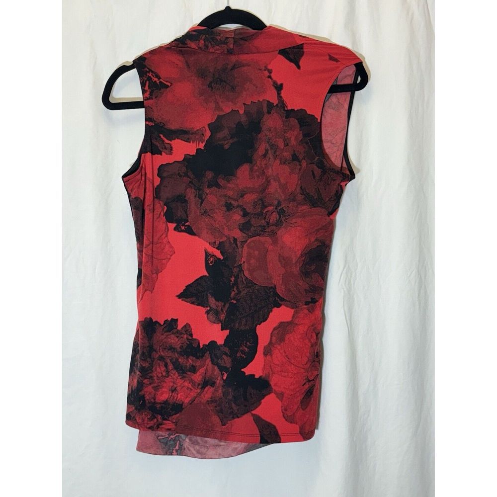Ellen Tracy‎ Red Tropical Floral Draped Neck Side Tie Sleeveless Small D30